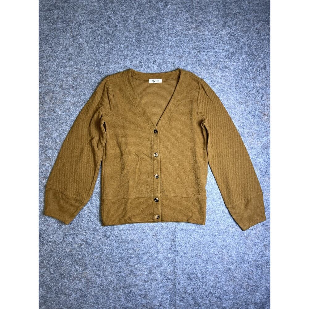 Madewell Brown Cardigan Sweater Womens Sz XS Balloon Sleeve Camel Mustard color